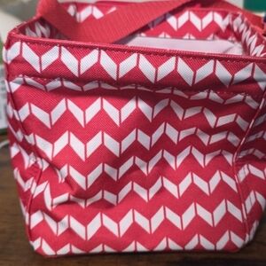 Red and White Geometric Lunch Bag